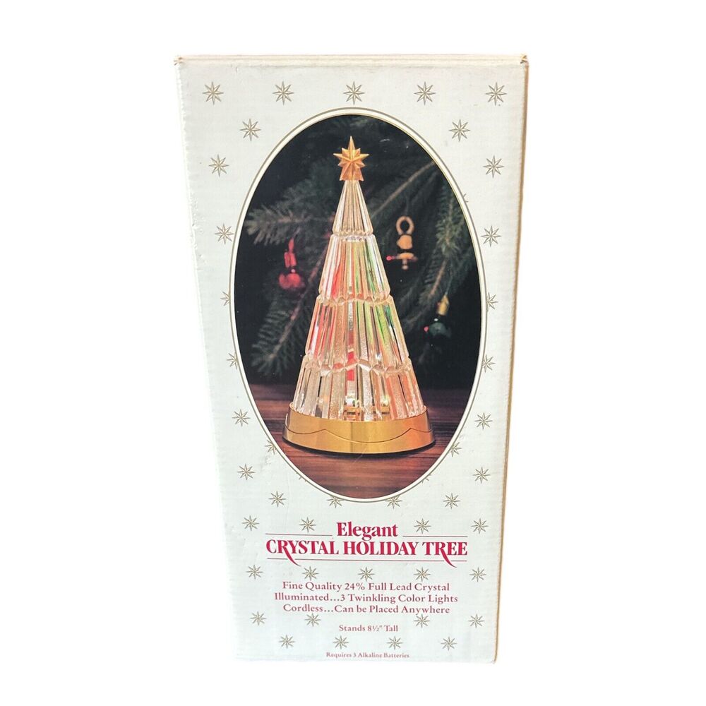 Vintage Elegant 24% Lead Crystal Holiday Tree Twinkling Color Lights Christmas